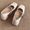 Sapatos Mary Jane retrô estilo francês para mulheres, nova coleção outono 2025, bico quadrado baixo, salto médio grosso, adequados para combinar com saias
