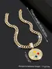Moda de joyería transfronteriza, colgante de collar redondo con letras de los Steelers totalmente incrustado de diamantes, personalidad, hip hop, marca de moda, cadena cubana