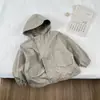 Chaqueta con capucha para niño 2026 Primavera y Otoño Cortavientos Nuevo Estilo Coreano Algodón Infantil Color Sólido Elegante Casual Cárdigan