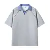 2026 Verano Estilo Japonés Bloques de Color Asimétrico Holgado Delgado Juvenil Suéter Cuello Redondo Manga Corta Camiseta para Hombre