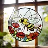 Atrapasol de Vidrio de Colores Abeja y Amapola, Decoración Redonda para Colgar en Ventana de Jardín, Exclusivamente para Suministro Transfronterizo, Adorno para Colgar en Jardín