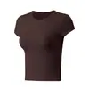 Camiseta Corta de Color Sólido Ajustada para Mujer, Cuello Redondo, Hombro Normal, Top Básico de Color Sólido, Alta Elasticidad, Transpirable, Para Uso Diario, Deportes, Top de Fitness