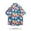Camisa de Manga Corta para Hombre y Mujer Estilo Hong Kong Retro Estampada Verano Delgada con Caída Guapo Casual Chaqueta de Media Manga Moderna