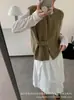 Chaleco de punto trenzado retro para mujer, nuevo estilo otoño/invierno, cuello redondo, de un solo pecho, sin mangas, perfecto para usar en capas, efecto adelgazante, chaleco de punto