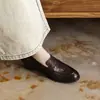 Mocassins de Couro Genuíno Femininos Estilo Britânico Salto Bloco Sapatos Pequenos de Couro Slip-on Versátil Preto Solado Grosso Sapatos Únicos Mocassins Verão