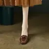 Primer Encuentro Temporada Brisa Nocturna Suave Zapatos de Tacón Alto Retro para Mujer con Lazo Cuadrado Slip-On Mocasines de Tacón Grueso para Mujer