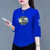 Camiseta de manga tres cuartos para mujer, comercio exterior transfronterizo, a la moda, versátil, corte holgado, adelgazante, talla grande, top que cubre el abdomen