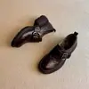 Zapatos Pequeños de Piel Suave Suela Gruesa para Mujer Nuevos Mocasines de Punta Redonda Estilo Retro Versátil Estilo Británico Mocasines para Viajar Negro