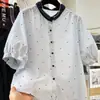 Camisa Manga Curta Poá Lapela Feminina 2026 Super Quente Rejuvenescedora Verão Estilo Fino Super Bonita Estilo Coreano Top Pequeno Tendência
