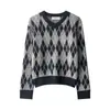 Comércio Exterior Transfronteiriço Roupas Femininas Outono 2025 Estilo Europeu e Americano Gola V Manga Longa Padrão Diamante Suéter de Tricô Pulôver Top para Mulheres A36956