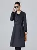 Nuevo traje de otoño e invierno para mujer, abrigo de lana de doble cara con cuello de solapa, entallado a la cintura, corte slim, con cinturón, abrigo de lana hasta la rodilla, moderno