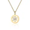 Colar com Pingente Redondo em Aço Inoxidável Cortado a Laser Cravejado com Zircônias em Formato de Diamante Design de Nicho Feminino Corrente de Clavícula Levemente Luxuosa Dourada