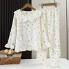 Pijama Infantil Feminino Primavera e Outono Manga Longa Gola Princesa Algodão Nuvem Conjunto de Pijama para Meninas Roupa de Casa para Crianças Maiores