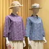 La nueva camisa de algodón de primavera de la abuela, ropa para mujeres de mediana edad y mayores, traje bordado de manga tres cuartos holgado para mamá, ropa para personas mayores