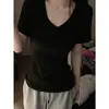 Camiseta Blanca Sexy de Algodón 40 Hilos con Cuello en V y Mangas Cortas para Mujer Verano Holgada Chic Perezoso Casual Tendencia
