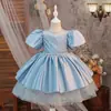 Vestido de Princesa de Satén para Niñas de Fábrica Estilo Nuevo Vestido de Fiesta de Cumpleaños Infantil Modelo de Niña Pequeña Atuendo de Pasarela