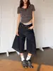 Shorts de mezclilla vintage azules bordados con múltiples bolsillos para hombres y mujeres, verano 2026, pantalones cortos casuales holgados estilo americano