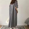 Vestido Camisa Cuadros Coreano para Mujer Primavera y Verano 2026 Manga Corta Algodón y Lino Extra Largo Por Encima de la Rodilla Holgado y Elegante Camisa
