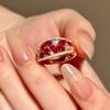 Anillo Nuevo Chinoiserie Granate Rojo Burbuja Corindón Diamante Nicho Gama Alta Versátil Xiaohongshu Mismo Estilo Anillo Estilo Nacional