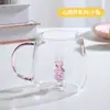 Taza de vidrio de borosilicato alto con asa de colores, taza de regalo de dibujos animados, taza de vidrio para jugo, taza con animal en 3D, taza de agua linda