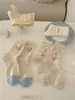 Meias Fofas Novas para Mulheres, Design de Urso Queijo, Borda Franzida Sem Costura, Meias de Algodão de Cano Médio, Versáteis para Primavera e Verão, Adequadas para Tênis de Treino Alemão