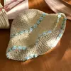 Chapéu de Palha com Contas de Madeira Estilo Hyun Ya Chapéu Grande de Verão para Mulheres Trama de Palha Chapéu de Pescador Dobrável Chapéu de Sol para Praia