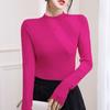 Camiseta de algodón acanalado de cuello mao pequeño, para llevar debajo, camiseta de manga larga para primavera y otoño, para mujer, estilo coreano, medio cuello alto, ropa interior, top ajustado que estiliza