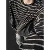 Camiseta de punto informal de manga larga a rayas, corte holgado, estilo coreano, adelgazante, versátil, para hombre, moda de otoño, cuello redondo, jersey
