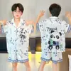 Pijama Novo para Meninos 2026 Verão Seda de Gelo Manga Curta Estilo Fino Infantil Masculino Tamanho Grande Roupa de Casa Roupa Externa