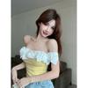 Camisola Amarela Babados Dopamina Feminina Verão Doce Hottie Um Ombro Tubinho Bonita
