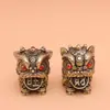Par de Ornamentos de Leão da Fortuna em Latão Puro para Guardar a Porta, Orar por Bênçãos, Atrair Riqueza, Decoração de Mesa para Casa, Sala de Estar Vintage Decorações de Animais de Chá