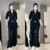 Conjunto de Algodón Casual Elegante de Manga Larga y Pierna Ancha para Mujer 2026 Moda Otoño Invierno Conjunto Deportivo Rayado Adelgazante de Dos Piezas Moderno