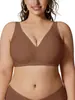 Sujetador cruzado de Amazon sin costuras, cuello en V, talla grande, estampado de leopardo, sin varillas, con efecto push-up y elevación, hecho de tela de seda helada, para mujer