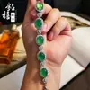 Pulseira de Calcedônia Natural de Alta Qualidade Gelo Banhada a Prata Incrustada com Diamantes Completos Ágata Rosa Jade Verde Imperial Joias Femininas Branco Atacado