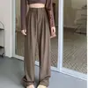 Pantalones Casuales de Pierna Ancha con Cintura Elástica para Mujer Primavera 2023 Nuevos Versátiles de Cintura Alta con Caída Pantalones Rectos de Traje Pantalones Adelgazantes