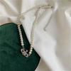 Colar Gargantilha Curta Pingente Planeta Diamante Cintilante Coreano com Design de Corrente de Pérola para Clavícula para Mulheres, Tendência Estilo Vintage Francês com Pérolas