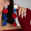 Aguja de Plata Azul Klein Estilo Nacional Disco Floral Borla Lujo Ligero Pendientes de Diseño de Alta Gama para Mujer Personalidad Moda