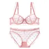Ropa Interior de Encaje Transfronteriza Puro Deseo Verano Fino para Mujer Pechos Grandes Mostrando Pechos Pequeños Sujetador Transpirable Conjunto de Sujetador Sexy