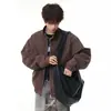 Jaqueta de Motociclista de Couro PU com Gola Alta Desconstruída Americana Masculina Outono Nova Chegada Marca Tendência Design Elevado Streetwear Cool de Malandro Jaqueta de Couro Peça de Roupa Exterior