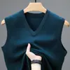 Chaleco de Invierno Nuevo con Cuello en V Cálido Cómodo Chal Casual Versátil Camisa Base de Punto de Color Sólido para Hombre