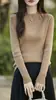 Camiseta Casual de Algodón Puro con Canalé y Cuello Medio, Diseño de Raya Vertical Texturizada, Top Holgado y Versátil para Primavera y Otoño, Venta al por Mayor