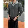 Suéter de punto de cuello alto de dos piezas estilo retro para hombre, perfecto para otoño e invierno, que ofrece un look sofisticado y relajado con un corte holgado y oversized.