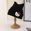 Chapéu de Tricô Fofo para Afinar o Rosto com Proteção para as Orelhas, Gorro Quente com Apliques de Orelha de Gato, Chapéu de Tricô Liso para Outono e Inverno