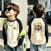 De Rong Camiseta Base Manga Longa Gola Redonda Outono Inverno Novo para Meninos Tamanho Médio Grande Roupa Térmica Infantil Estilo Coreano Blusa Color Block Manga Longa