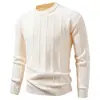 Suéter Masculino Gola Redonda Listras Verticais Tricô Vazado Outono/Inverno 2026 Camisa Básica Texturizada de Manga Longa Business Casual