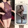 Lencería sexy con temática naranja, uniforme transparente de malla con retazos y tirantes para chica sexy, pijama seductor que no se quita A895