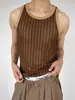 Chaleco sin mangas a rayas de color contrastante con diseño calado para hombre, estilo americano veraniego, marca de moda, estilo vacacional, holgado, transpirable, camiseta sin mangas