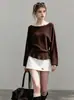 Suéter de punto de color liso de manga larga estilo francés para mujer, nuevo top pullover casual versátil holgado adelgazante, otoño 2026