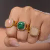 Anillo Abierto Mi Duo 3A con Circonita Incrustada con Piedra Natural Lujo Ligero Elegante Acero de Titanio 316 Electrochapado PVD Color Duradero Mujer