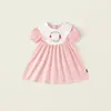 Vestido de bordado de estilo europeo y americano para niñas 2025 verano nuevo solapa manga corta falda de princesa venta al por mayor transfronteriza
